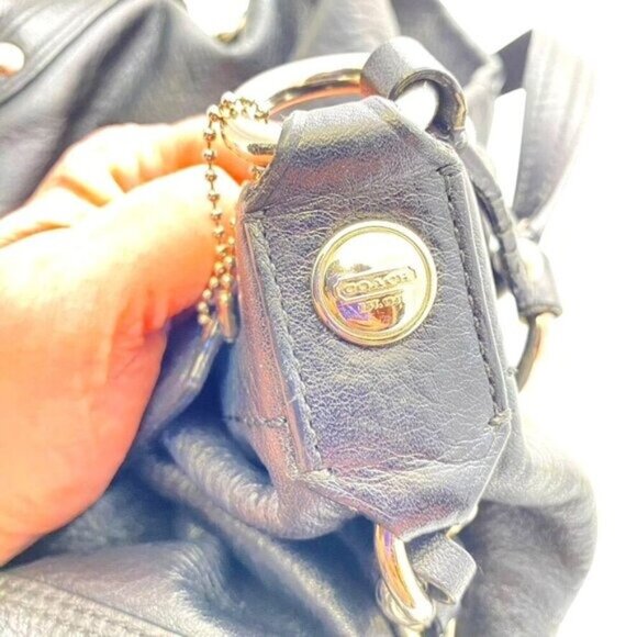 COACH Y2K Carly Black Leather Hobo Shoulder Bag w Silver Chain & Purple Lining - Picture 6 of 11